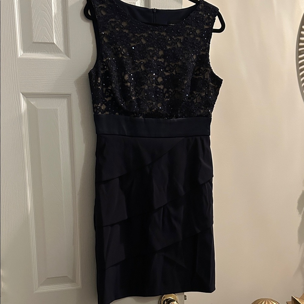 Elegant navy blue Lace Sleeveless Dress